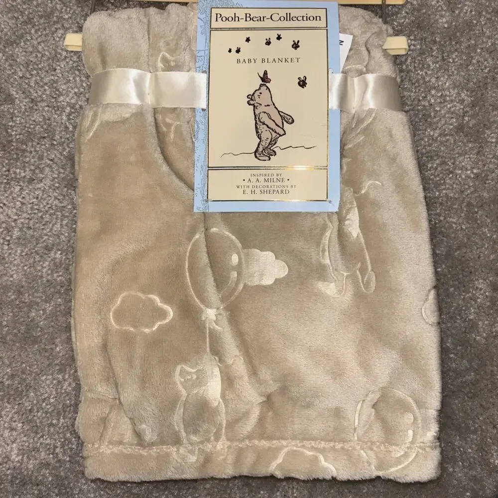Winnie the Pooh Bear Collection Embossed Balloon Lovey Plush Baby Blanket Beige